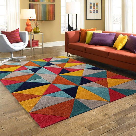 Tuffted Woollen Thick Geometrical Carpet for Living Room Bedroom