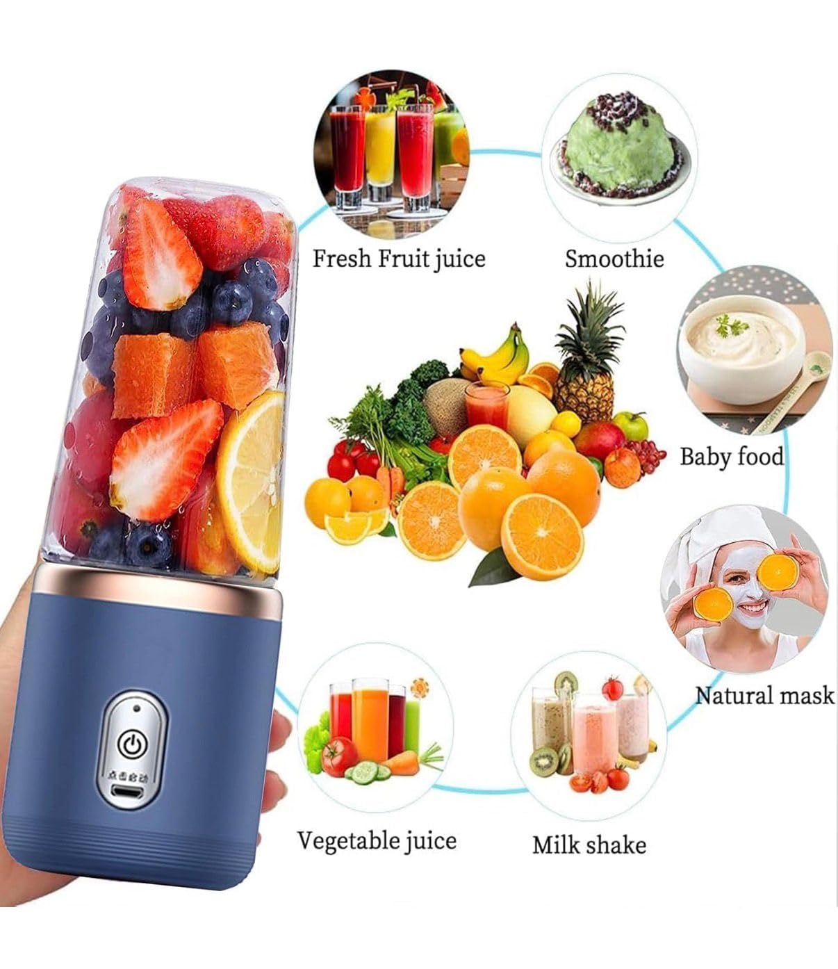 Portable Blender Electric Juicers Fruit Mixers USB Rechargeable Smoothie Mini Personal Juicer 6 Blades 3Gears With 1500 Mah Rechargeable Battery (Best In Segment)