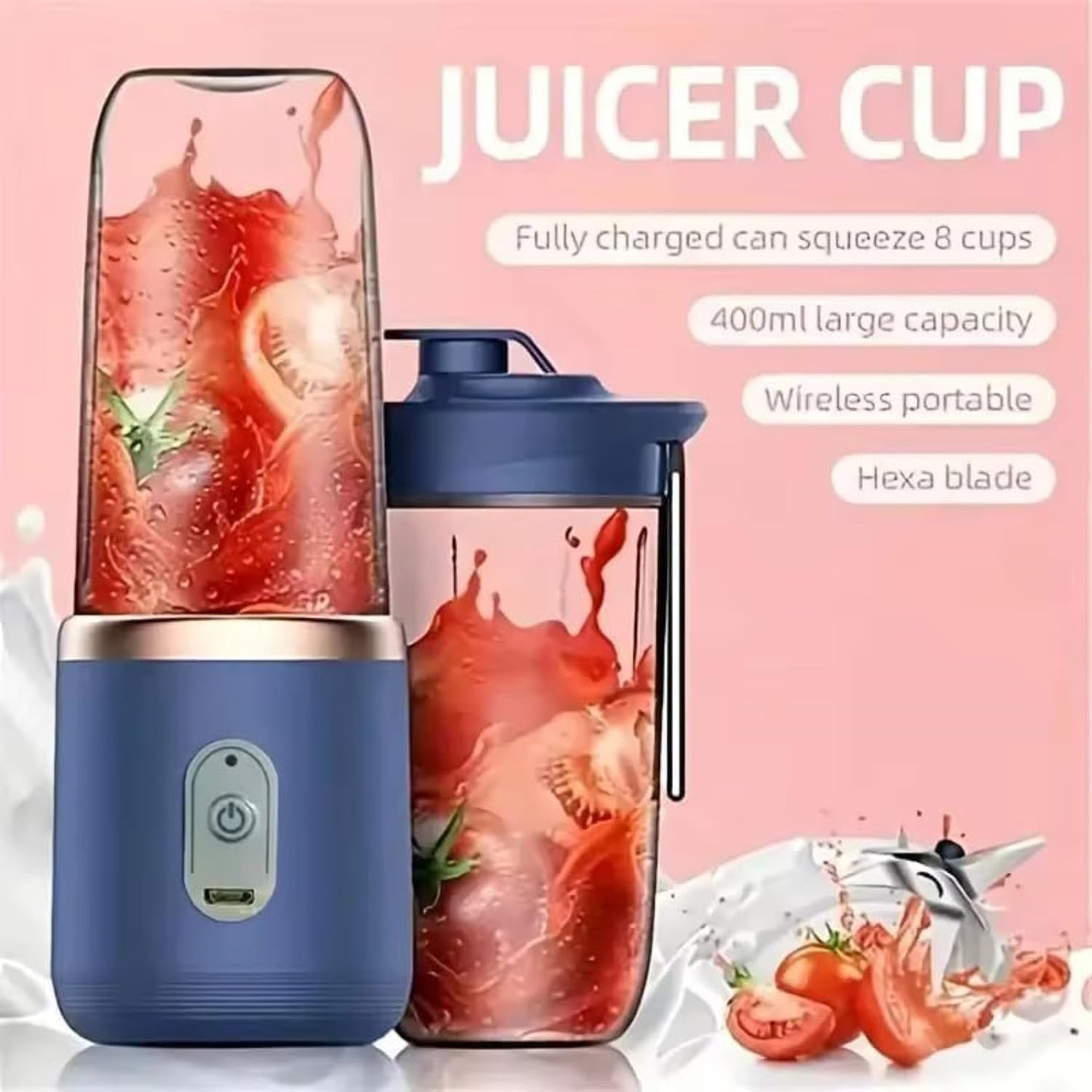 Portable Blender Electric Juicers Fruit Mixers USB Rechargeable Smoothie Mini Personal Juicer 6 Blades 3Gears With 1500 Mah Rechargeable Battery (Best In Segment)